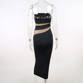 Mesh patchwork contrast irregular tube mini dress