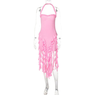 Halter ruffle backless midi dress