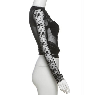 Long sleeve hollow out ruched lace cut out top