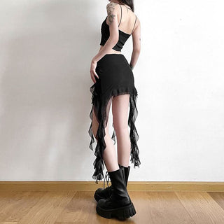 Ruffle mesh solid mini skirt