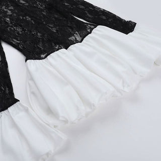 Long sleeve lace patchwork zip-up mini dress