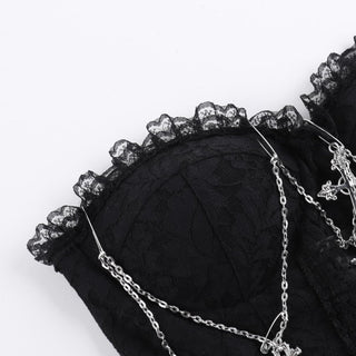 Metal chain lace up sweetheart neck tube top