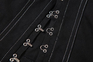 Stitch pocket button contrast backless denim tube top
