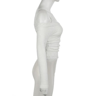 Off shoulder long sleeve lace patchwork top