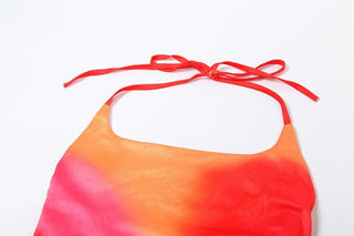 U neck halter tie dye ruched backless mini dress