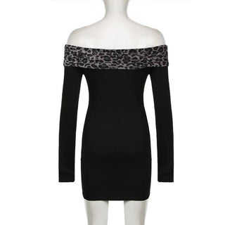 Off shoulder long sleeve leopard print mini dress