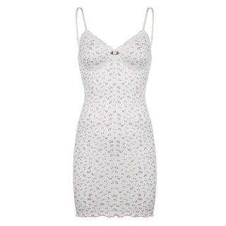 Textured print flower applique ruffle cami mini dress