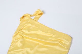 One shoulder satin backless knotted maxi dress