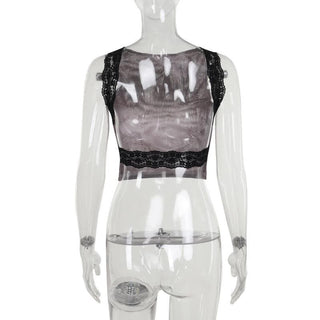 Lace hem tie dye backless contrast top