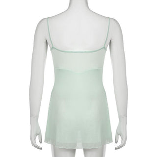 Lace mesh patchwork knotted solid cami top
