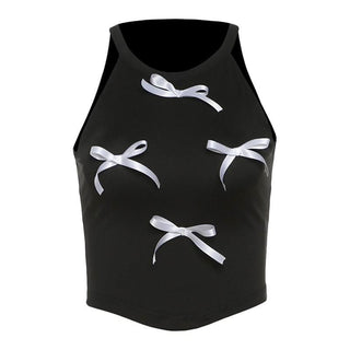 Crewneck bowknot applique contrast top