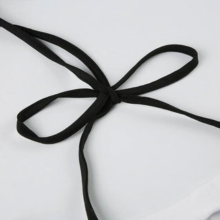 Halter v neck long sleeve bowknot top