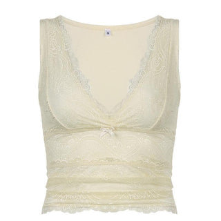 V neck sleeveless lace hem top