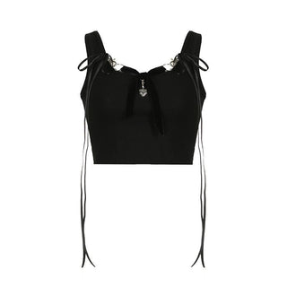 Bowknot ribbon heart applique ribbed crop top