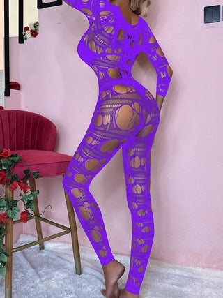 Long sleeve net hollow out padded bodystocking