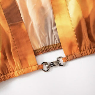 Button long sleeve ruched turnover collar print top