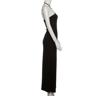 Halter Hollow out irregular solid cut out maxi dress