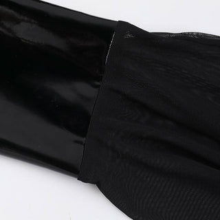 Long flared sleeve PU leather cross front bodysuit