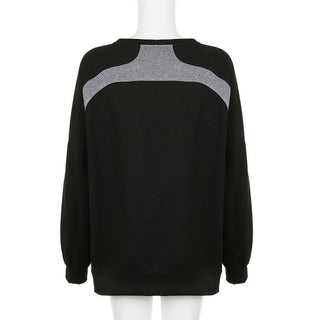 Patchwork long sleeve contrast round neck top