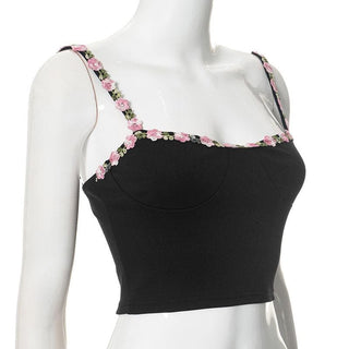 Embroidery backless solid cami crop top