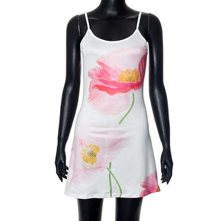 U neck flower print backless cami mini dress