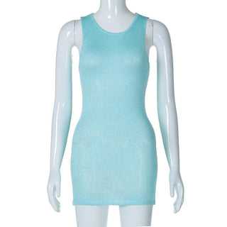 Sleeveless u neck knitted solid mini dress