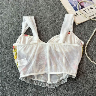 Flower embroidery bustier mesh cami top
