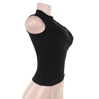 Sleeveless crewneck cross pattern solid top