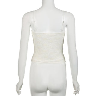 Ruched bowknot lace patchwork solid backless cami top