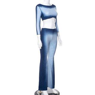 Long sleeve gradient crewneck ruffle pant set