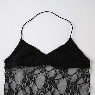 Halter backless lace hem crop top