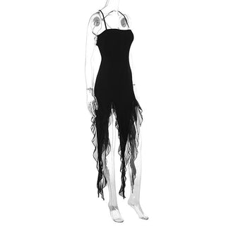 Ruffle cross back solid lace up cami maxi dress