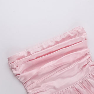 Ruched smocked solid backless tube mini dress