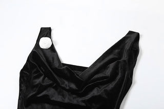 Cowl neck velvet backless slit bowknot applique maxi dress