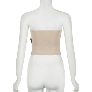 Lace hem backless tassels ruffle tube top