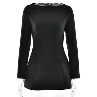 Long sleeve bowknot solid mini dress-final-sale