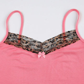 Lace hem bowknot backless contrast cami top