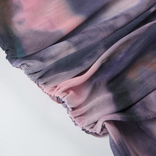 Halter tie dye mesh ruched 2 piece top