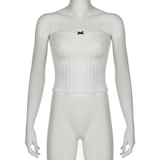 Textured bowknot ruched bowknot tube crop top