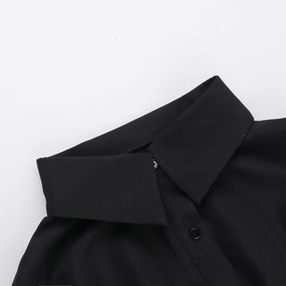 Turnover collar long puff sleeve button top