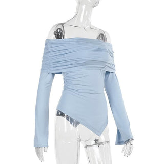 Long sleeve off shoulder irregular ruched top