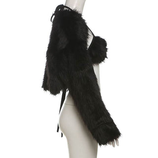 Long sleeve halter fluffy 2 piece coat top