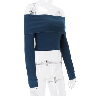 Off shoulder long sleeve knitted solid top