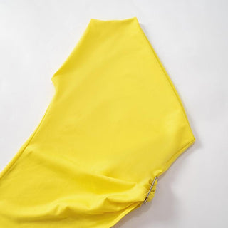 One shoulder irregular ruched buckle top