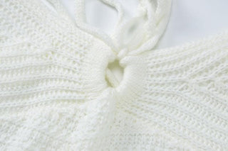 Long sleeve off shoulder halter knitted backless maxi dress-final-sale