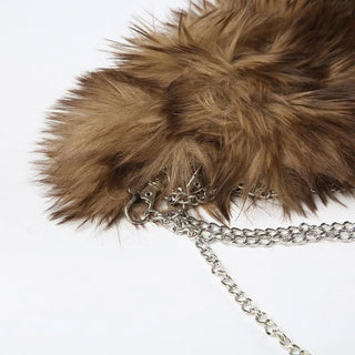 Metal chain fluffy brown decor belt