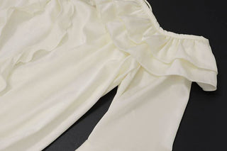 Flared sleeve halter backless ruffle drawstring mini dress