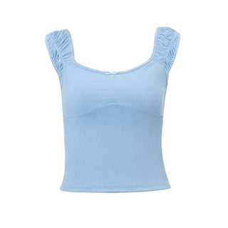 Ruched u neck bowknot ribbed cami top