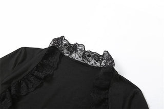 Long sleeve lace hem lace up shrug 2 piece top