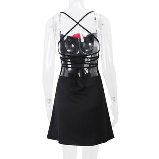 Cross back flower applique self tie mini dress